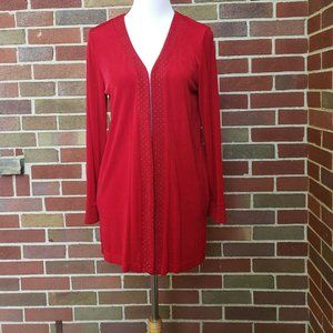 Slinky Brand Women's Cardigan Top Shirt Red Open Front Small